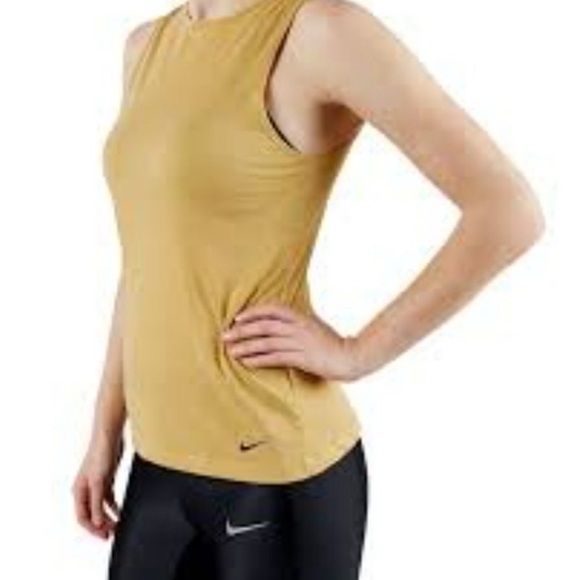 Nike | Gold | Dri Fit Studio Open Back Tank | Sz L - Picture 1 of 8